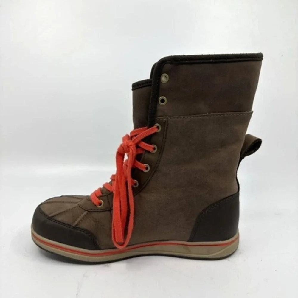 Columbia Winter Boots Youth Size 4 Brown Orange Excellent Waterproof Faux‎ Fur
